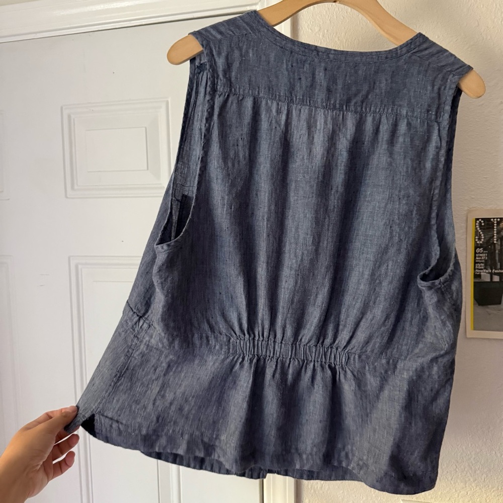 POETRY blue denim linen chambray tie button‎ up cropped tank blouse shirt top - Picture 6 of 8